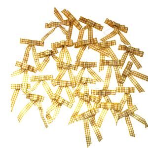 Vntg Mustard Yellow Gingham Fabric Bows Lot Christmas Tree Decorations Estate